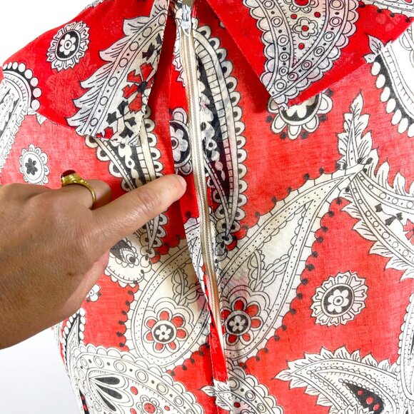 Vintage Paisley Drop Waist Sailor Collar Pleated Skirt Dress Size 4 - Picture 7 of 9